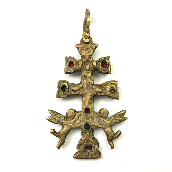 RELIGIOUS BRASS CROSS PENDANT - Picture 1 of 7